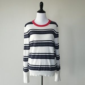 Equipment navy and white lightweight sweater